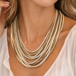 Multi-Strand Gold Tone Box Necklace With Four Bracelets